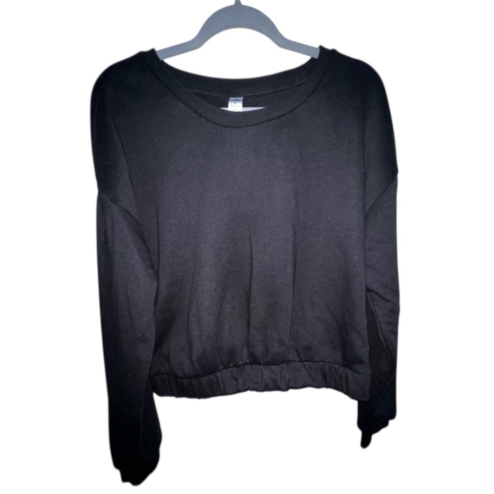 90 Degrees by Reflex Womens Black Pullover‎ Cropped Sweatshirt Size Large